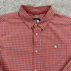 The North Face Button Front Shirt M Red White Gingham Plaid Outdoor Casual